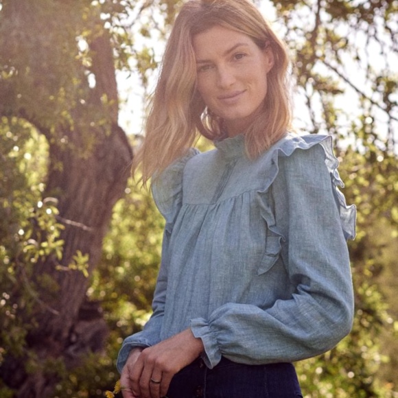 Sezane Juliette linen chambray blouse 34 2 - Picture 1 of 16